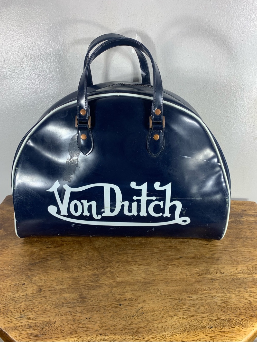 Rare vintage 2000s VON DUTCH oversized bowling bag navy blue Y2 k